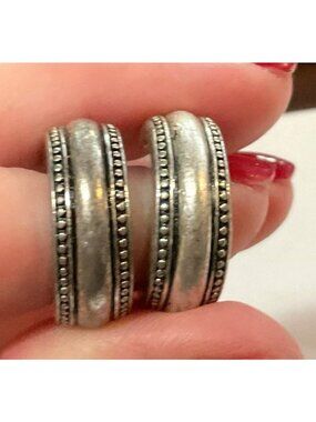 Sterling Silver Textured Hoop Earrings Acid-Tested For Authenticity .75"D 12gr
